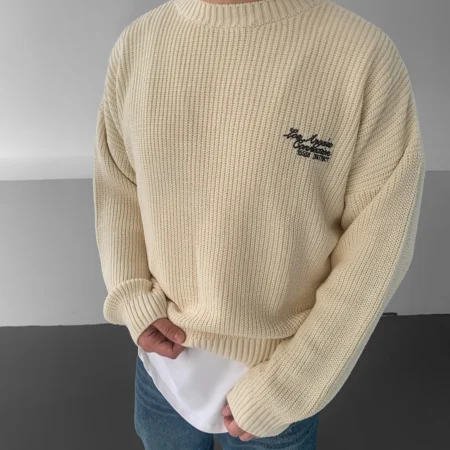 Cream Oversize Los Angeles Embroidered Knit Sweater