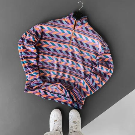 Zigzag Patterned Polar Oversize Sweatshirt