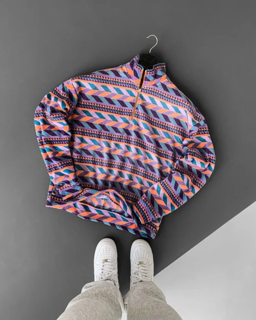 Zigzag Patterned Polar Oversize Sweatshirt