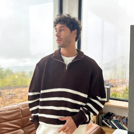 Striped Half Zip Knit Sweater