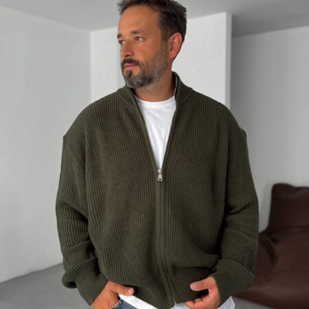 Knit Sweater Full Zipped Green