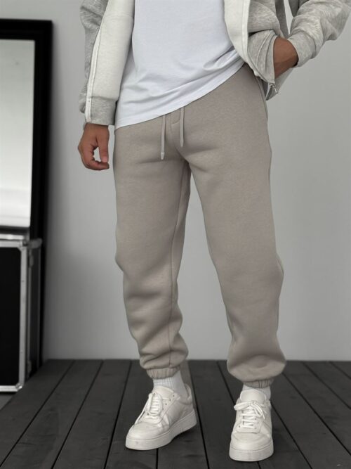 Grey Sweatpants with Elasticated Cuffs and Brushed Fabric JJ-1406