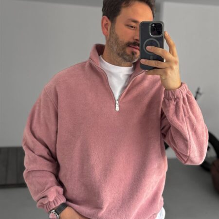Powder Pink Half-Zip Plush Sweatshirt JJ-173