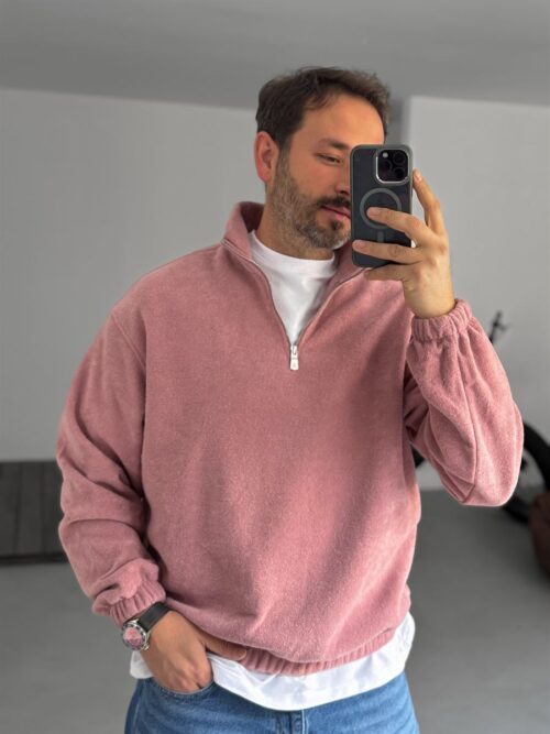 Powder Pink Half-Zip Plush Sweatshirt JJ-173