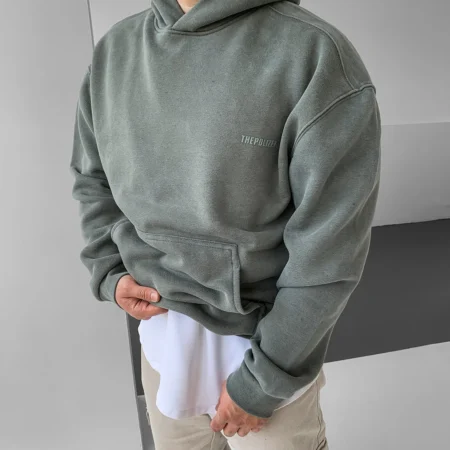 Green Premium Printed Washed Kangaroo Pocket Sweatshirt