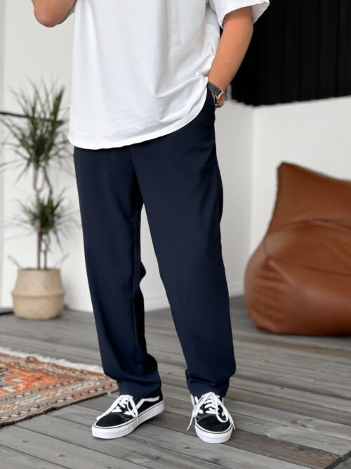 Navy Loose Fit Fabric Trousers KE-DF