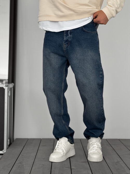 Dark Blue Stone Washed Baggy Jeans