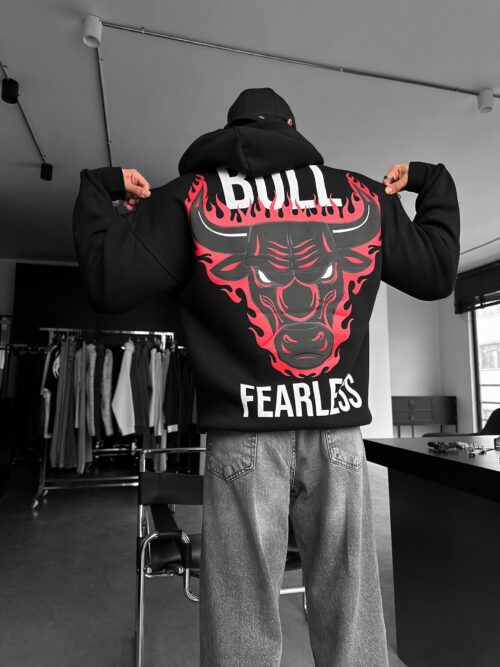 Oversize Bull Fearless Hoodie - Black and Red