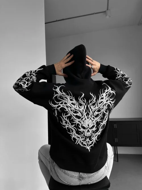 Kleider Mafia Oversize Tribal Skull Hoodie - Black