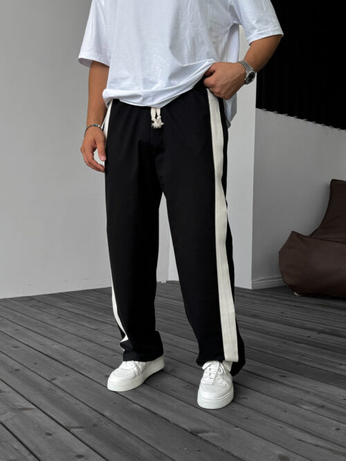 JJ Black Woven Stripe Straight Leg Sweatpants