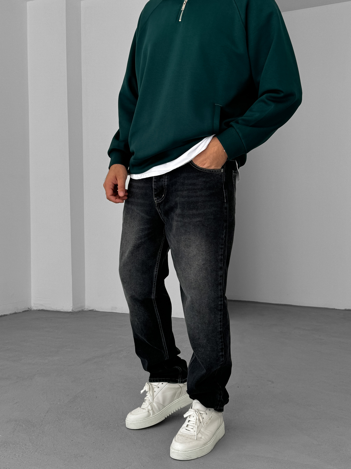 KE - Anthracite Stitched Washed Baggy Jeans - Image 2