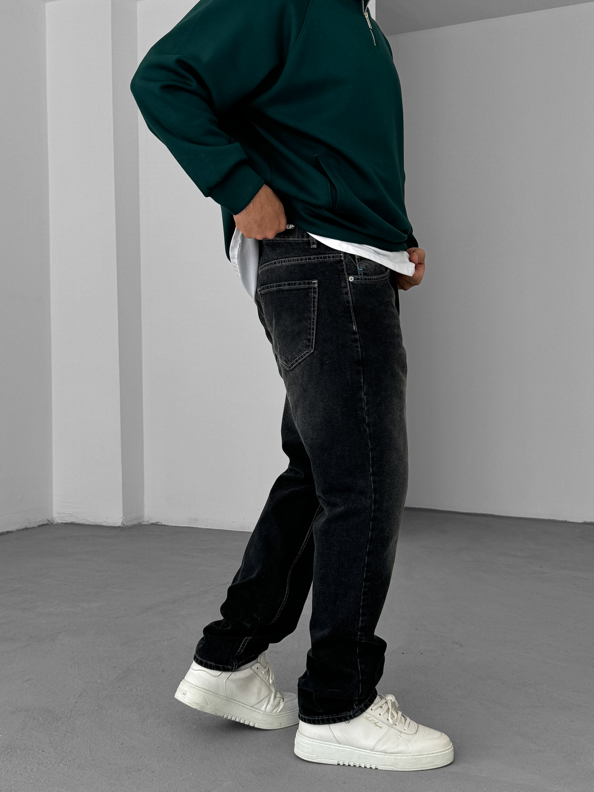 KE - Anthracite Stitched Washed Baggy Jeans - Image 7