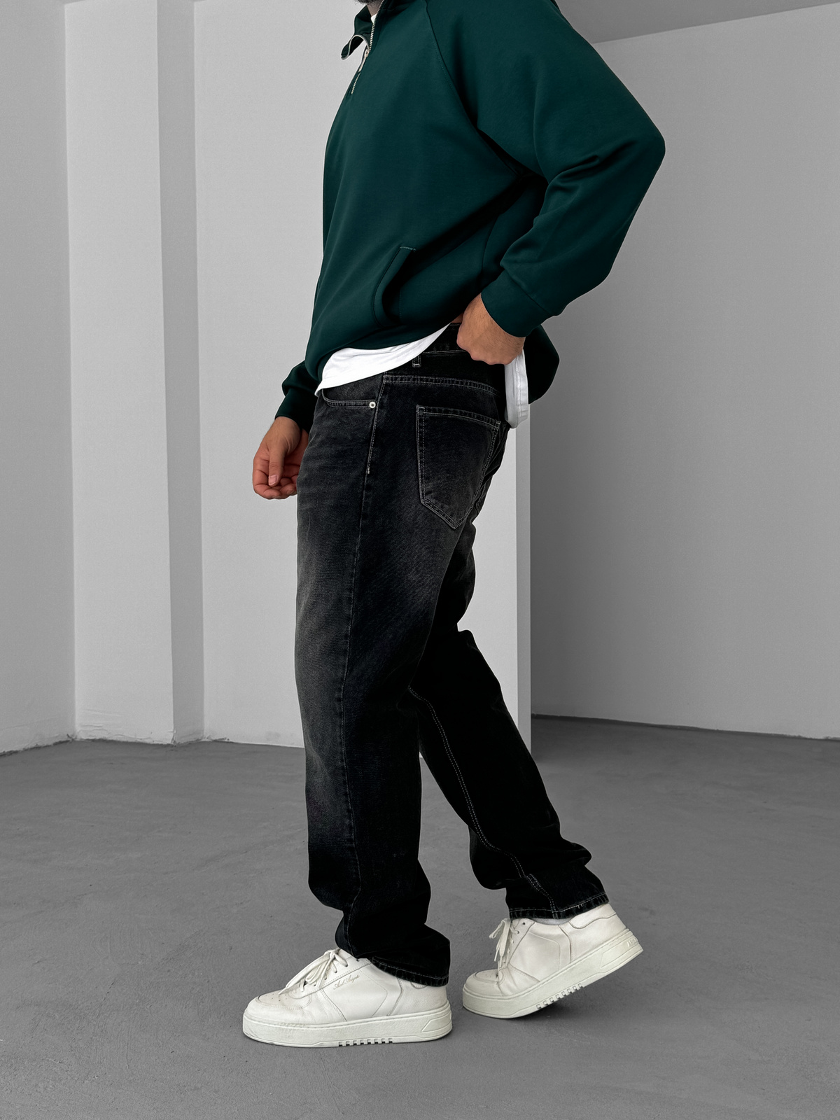 KE - Anthracite Stitched Washed Baggy Jeans - Image 9