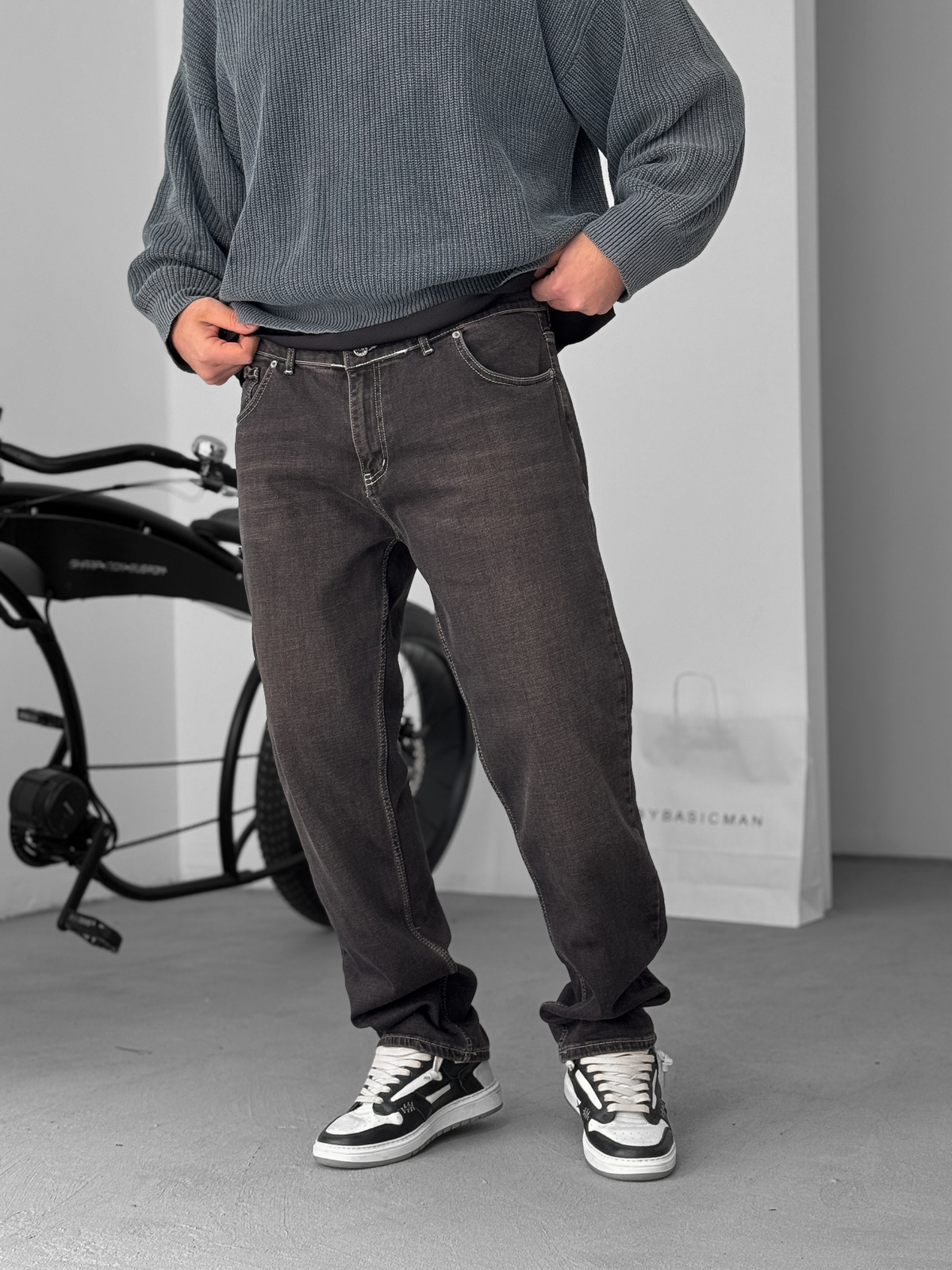 KE - Dark Brown Stitched Lycra Regular Fit Jeans KE