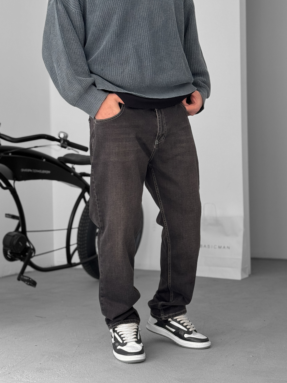 KE - Dark Brown Stitched Lycra Regular Fit Jeans KE - Image 3