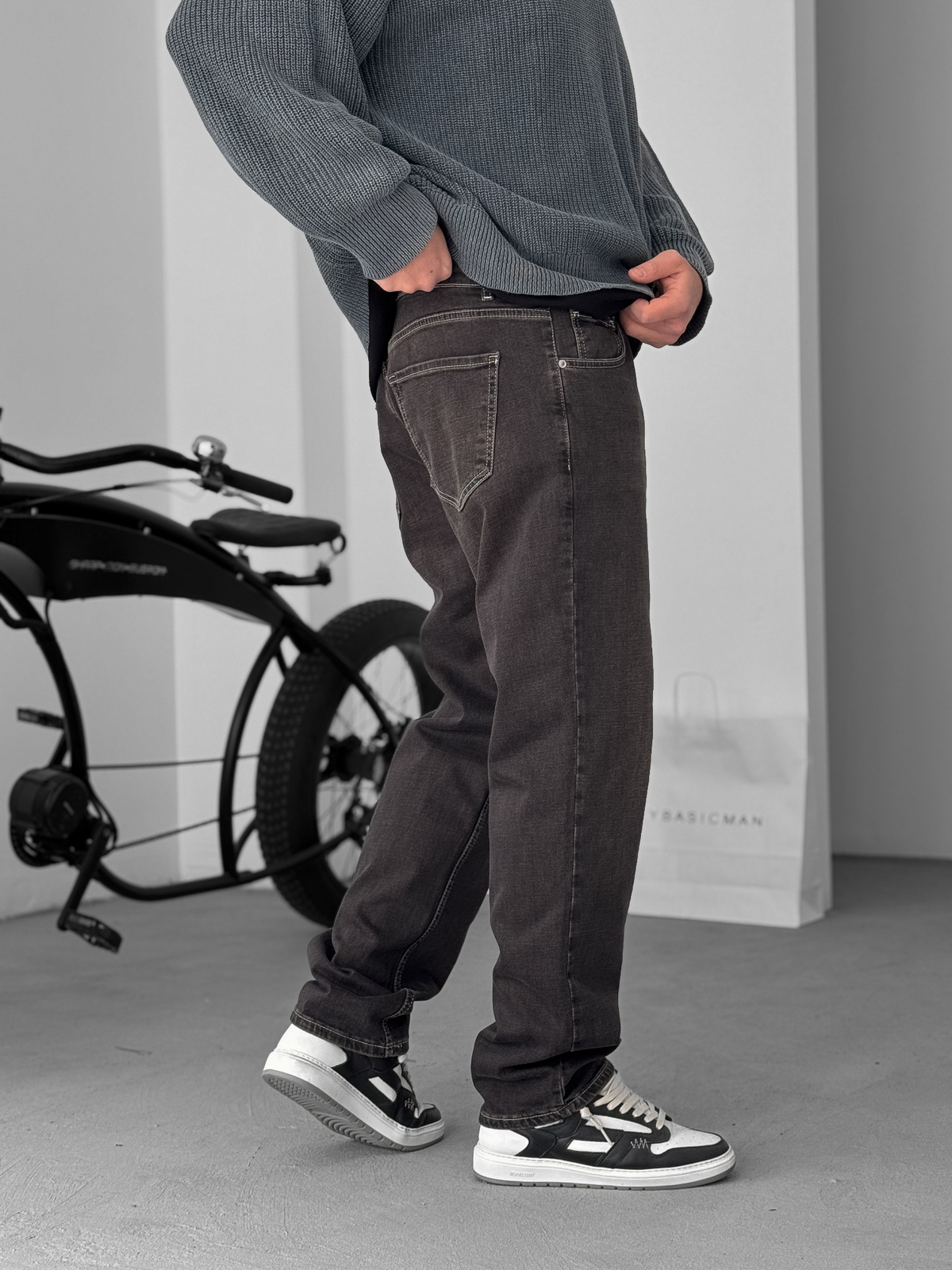 KE - Dark Brown Stitched Lycra Regular Fit Jeans KE - Image 4