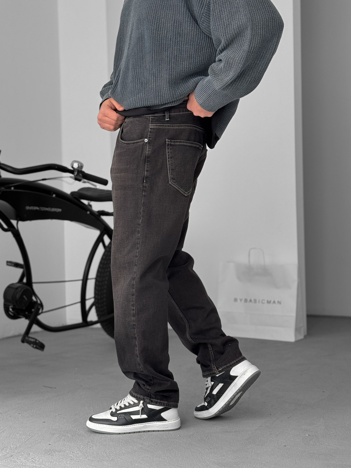 KE - Dark Brown Stitched Lycra Regular Fit Jeans KE - Image 5