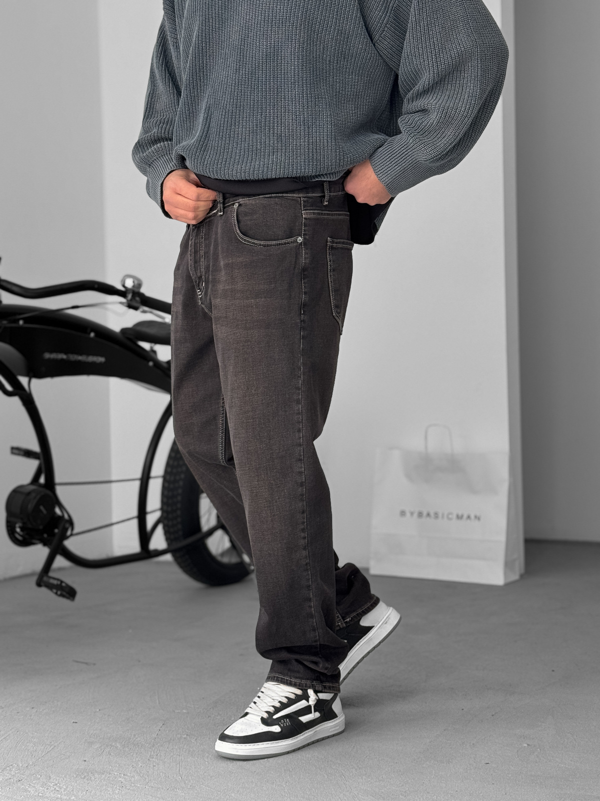 KE - Dark Brown Stitched Lycra Regular Fit Jeans KE - Image 6