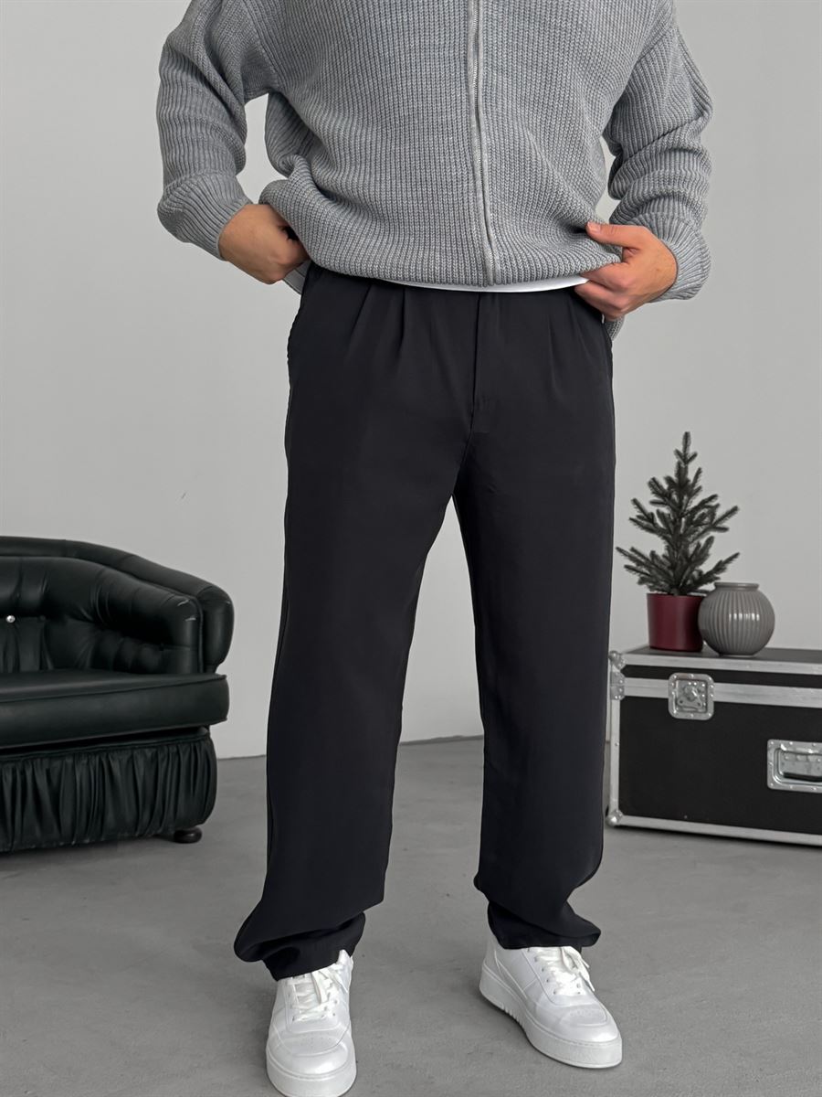 KE - Black Pleated Tencel Fabric Baggy Pants - Image 3