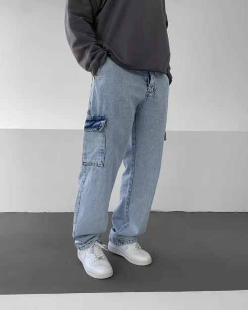 Blue Cargo Pocket Baggy Jeans
