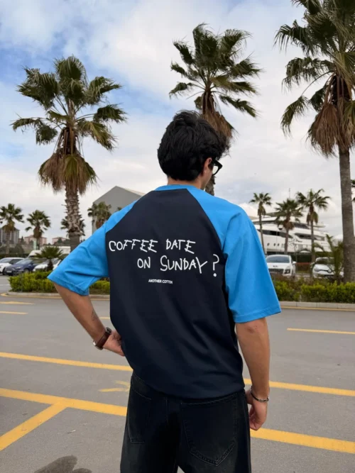 COFFEE DATE ON SUNDAY BLUE OVERSIZE T-SHIRT