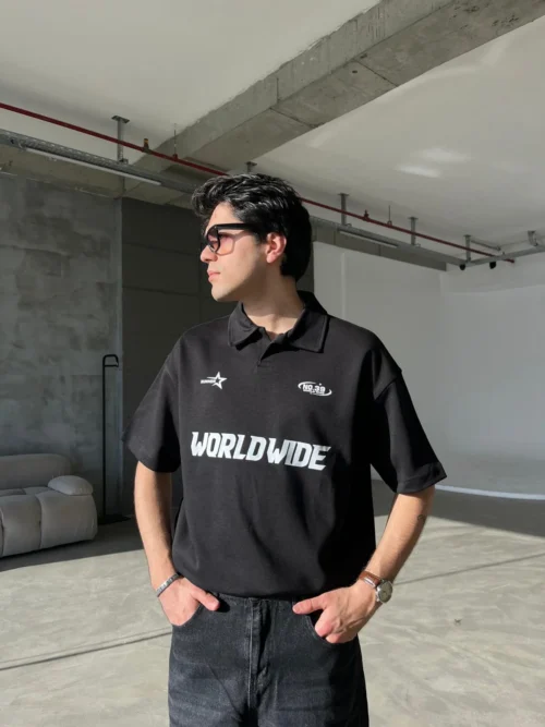 WORLDWIDE BLACK OVERSIZE POLO