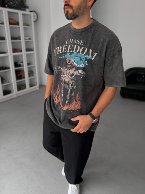 CHASE FREEDOM DARK GREY ACID WASH TSHIRT