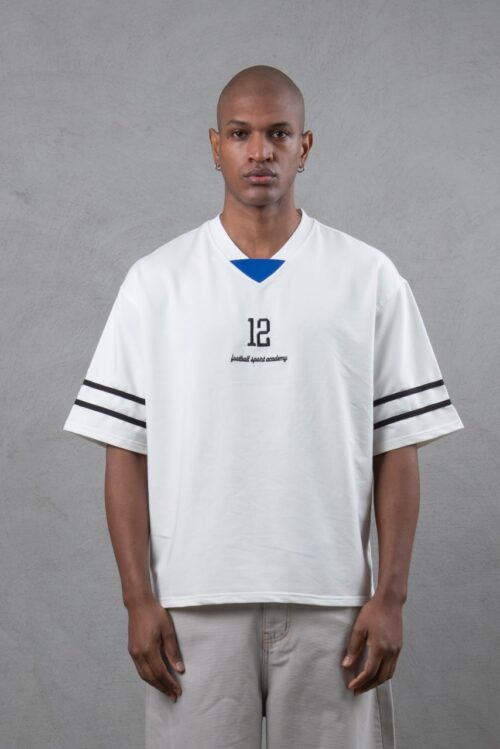 12 WHITE CROPPED OVERSIZE JERSEY