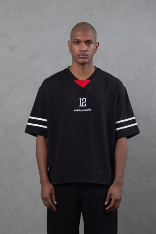 12 BLACK CROPPED OVERSIZE JERSEY