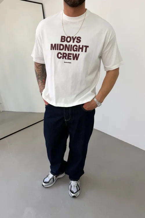 MIDNIGHT CREW CROPPED WHITE TSHIRT
