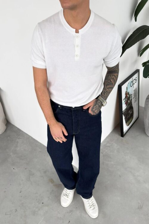 SLIM WHITE HENLEY TSHIRT