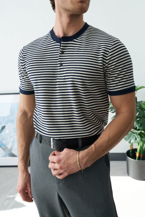 SLIM HENLEY STRIPPED T-SHIRT