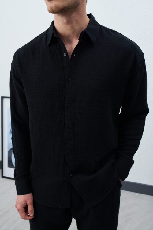 MARRAKECH BLACK LINEN SHIRT M01