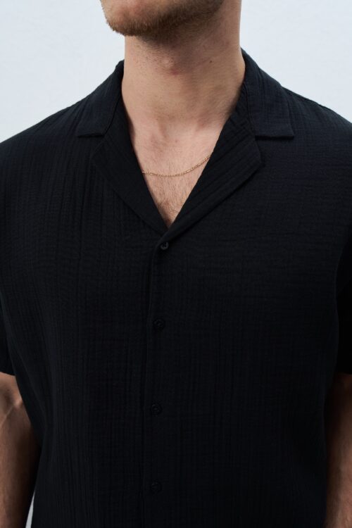 MARRAKECH BLACK LINEN SHIRT M02