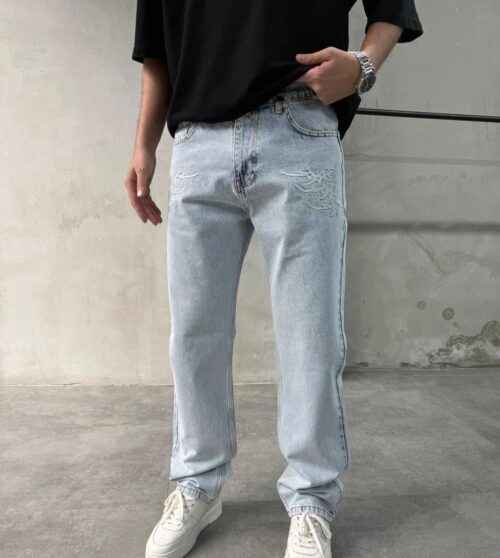 DF BLUE JAVEL DESIGN BAGGY JEANS