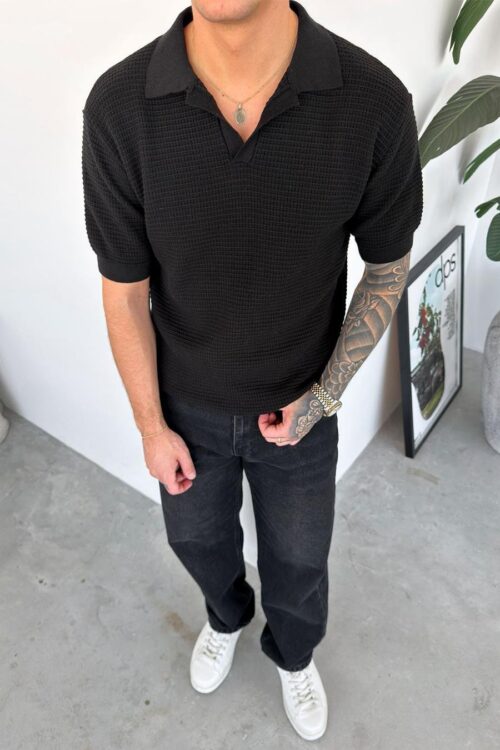 KNIT RELAXED BLACK POLO