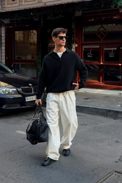 BLACK KNIT POLO