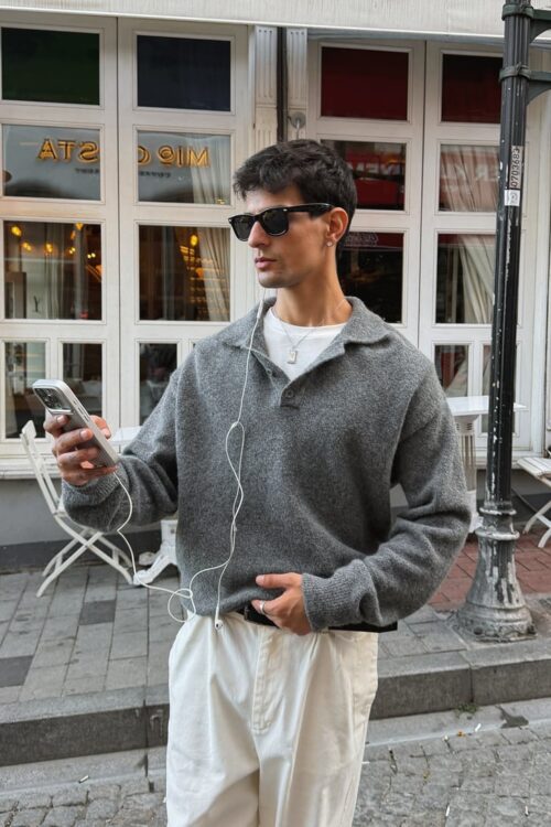 DARK GREY KNIT POLO