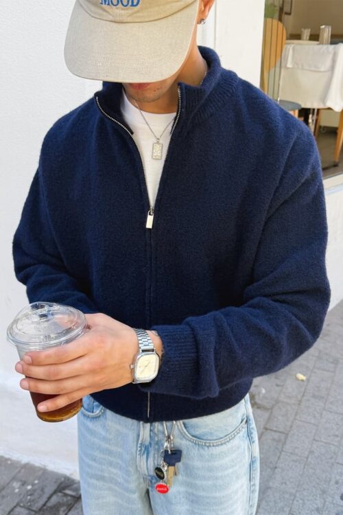 KNIT FULL ZIPPER NAV Y SWEATSHIRT