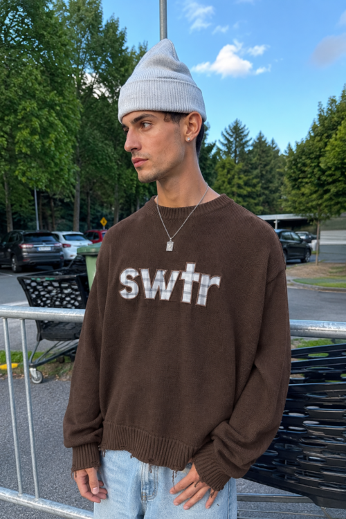 SWTR BROWN CROPPED KNIT SWEAT