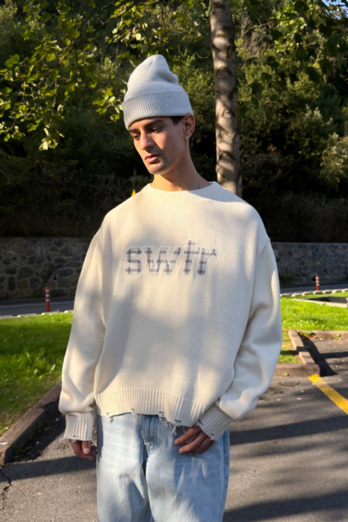 SWTR BEIGE CROPPED KNIT SWEAT