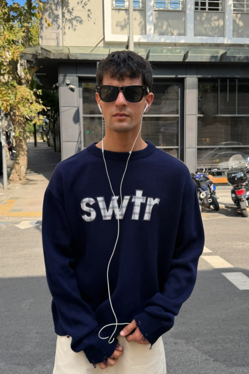 SWTR NAVY CROPPED KNIT SWEAT